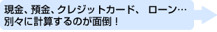 �����A�a���A�N���W�b�g�J�[�h�A ���[���c �ʁX�Ɍv�Z����̂��ʓ|�I