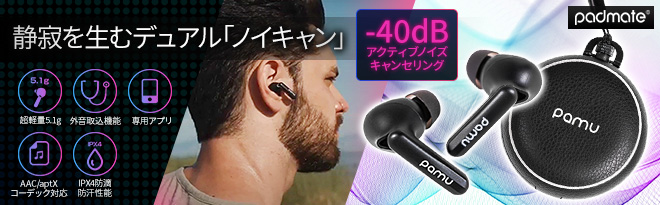 Padmate ノイズキャンセリングワイヤレスイヤホン PaMu Quiet（パム